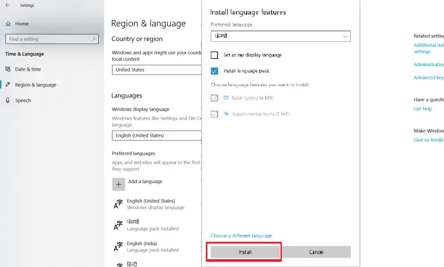 install punjabi language keyboard in windows 10