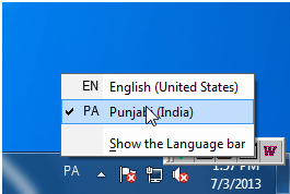 choosing keyboard from language bar